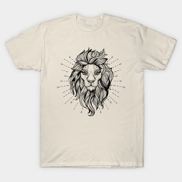 Lion portrait in geometric tattoo style with dots and circle shapes T-Shirt by jen28